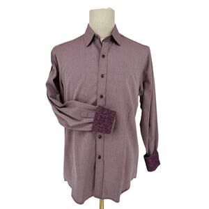 Robert Graham Woven Button Front Long Sleeve Shirt Boden Textured Red Burgundy M